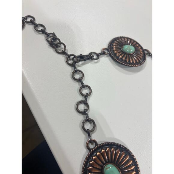 Western Concho Chain Belt Turquoise Stones Adjustable Copper tone Boho Hip Belt - Picture 4 of 7